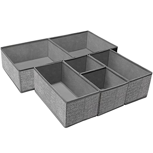Foldable Underwear Drawer Organizer, Closet Dividers, Storage Box for Clothes, Socks (6 Bins, Gray)