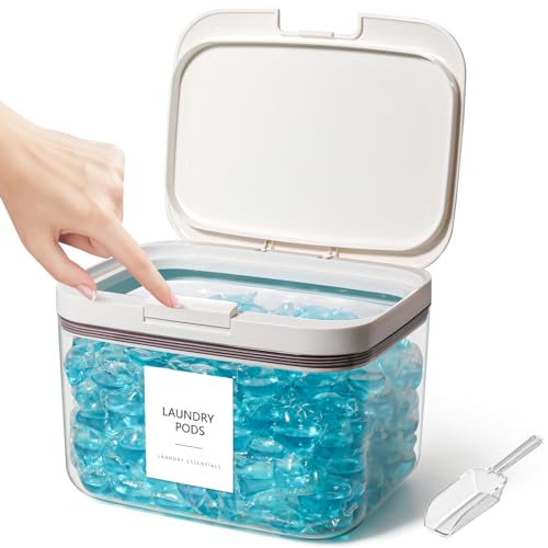 Laundry Pods Container, 1 Pack 2.96 qt. / 95 fl oz Powder Holder Dispenser for Laundry Room Organization Decor, Plastic Pod Beads Detergent Containers for Storage