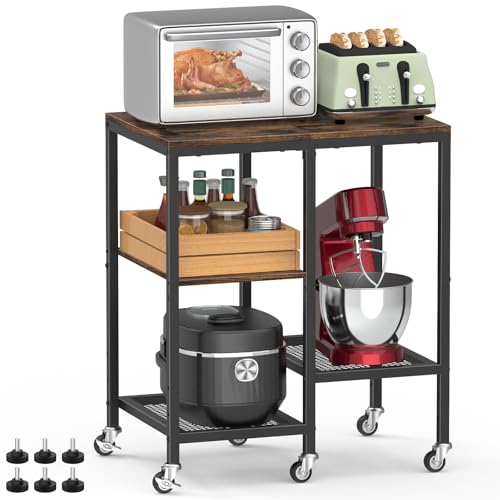Rolling Kitchen Microwave Cart,4 Tier Microwave St... (Rustic Brown | Metal)