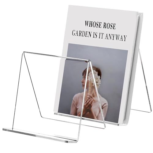 2 Pack Acrylic Book Display Holder, 6x9 inch A5 Letter Size, Clear Easel Base Stand Vinyl Record Rack for Display Album, CD, Magazine, Postcard, Picture, Plate, LP Cover, Artworks, Phone, Tablet