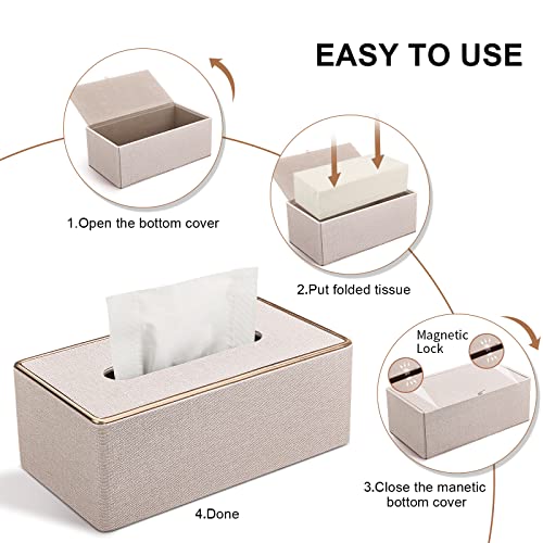 Tissue Box Cover, PU Leather Tissue Box Holder, Rectangular Tissue Box Covers for Kleenex, Napkin, Rectangle Tissue Holder for Bathroom Home Office 9.84"X5.23"X3.77" Beige