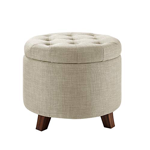 Round Storage Ottoman Foot Rest, Button Tufted Uph... (Burlap)