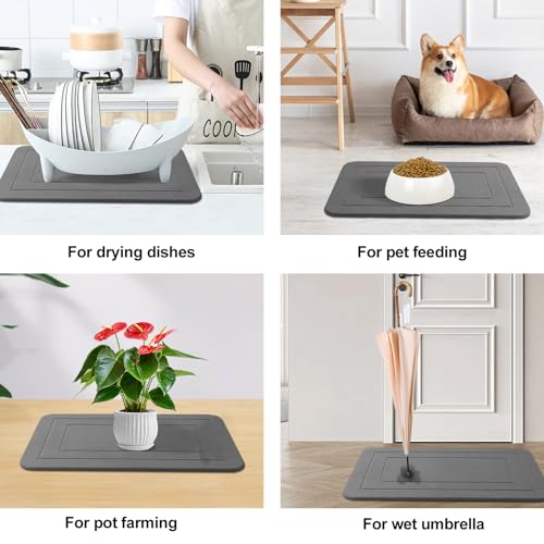 2 Pack Stone Bath Mat, Diatomaceous Earth Shower Mat, Non-Slip Super Absorbent Quick Drying Bathroom Kitchen Floor Mat (Grey, 24x15)