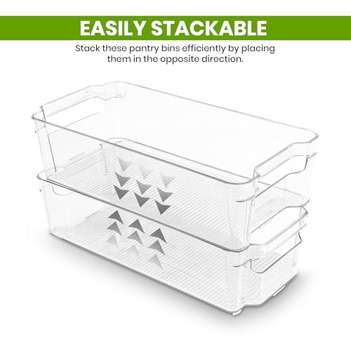 Utopia Home Plastic Stackable Storage Bins for Fridge, 8 Pack, Clear | Durable Plastic Storage Containers with Easy Grip Handles for Pantry, Kitchen Cabinets & Countertops