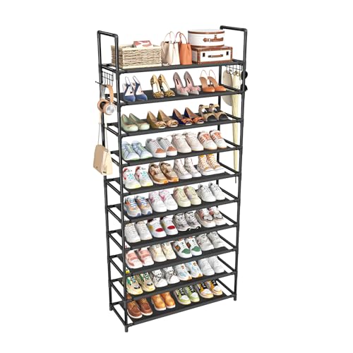 Simple Trending Tall Shoe Rack Storage Holds 40 Pairs, 10 Tier Shoe Organizer Shelf Large Capacity for Entryway Closet, Black | Storage Holds 40 Pairs, Large Capacity, For Entryway Closet
