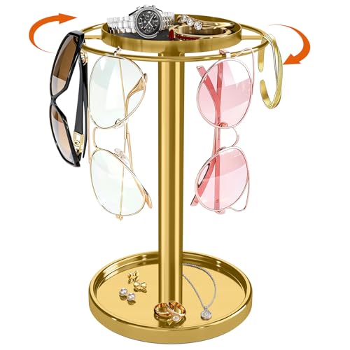 360° Rotating Sunglasses Organizer, Glasses Holder... (Gold | Stainless Steel)