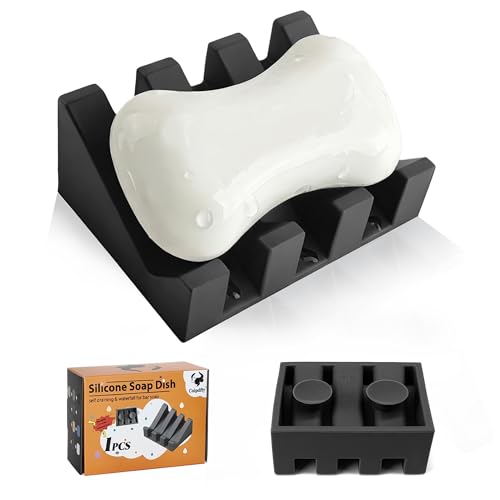 Soap Dish Holder for Shower with Suction Cup, Sili... (Black - 1 Pack | Silicone)