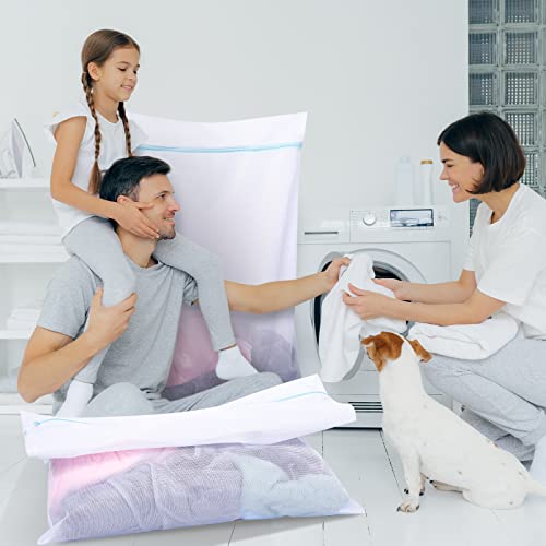 Windyun 4 Pieces Jumbo Mesh Laundry Bags, 43 x 35 and 24 x 32 Inches Large Mesh Wash Bags Zippered Garment Bag for Washing Machine Garment Dirty Clothes Washer Dryer Net Protector