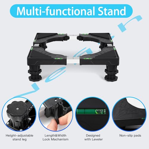 Mini Fridge Stand Universal Raised Base Adjustable Refrigerator Stands with 4 Strong Feet Washing Machine Pedestal Multi-Functional Bases for Dryer (Black)