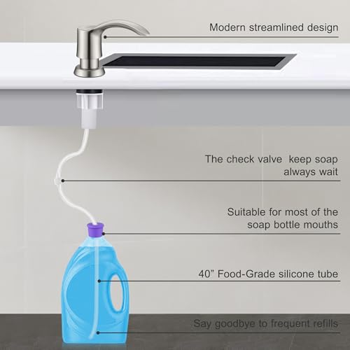 Kitchen Sink Soap Dispenser - Brushed Nickel, G080BN-G | Sink Soap Dispenser Pump with 40" Silicone Soap Dispenser Extension Tube, Say Goodbye to Frequent Refills