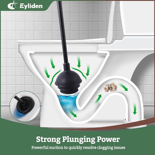 Eyliden Toilet Brush and Plunger Set, Disposable Wand Kit with 10 Refills | Pre-Soaked Concentrated Cleaner Sponge, Touch-Free, 2-in-1 Compact Holder, Powerful Suction Cup, Bathroom Cleaning System