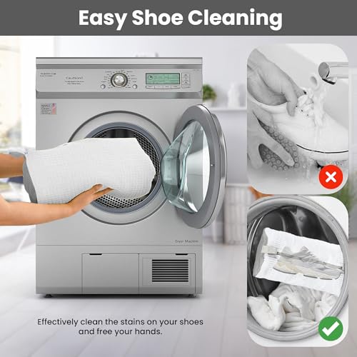 Shoe Washing Machine Bag - 360° Deep Cleaning White Laundry Shoe Bag for Washer and Dryer With Adjustable Shoes Trees - 2pc Reusable Shoe Cleaning Bag for Sneaker Tennis Shoes Unstain Cleaner Kit