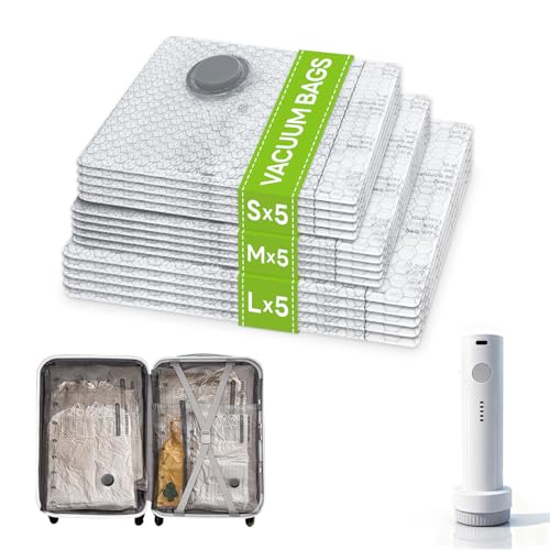 15 Pack Vacuum Bags for Travel with USB Pump,Cordl...