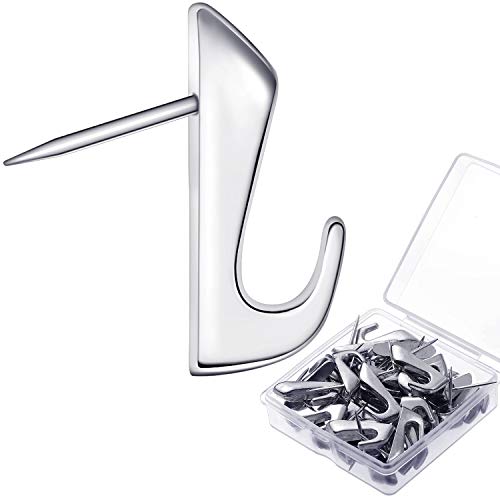Hotop 30 Pcs Push Pins Picture Hooks 20 Lbs Thumbtacks for Wall Hanger Picture Hanging Nails for Wall Decorative Thumb Tacks for Fabric Drywall Bulletin Cork Board Office Home(Silver)