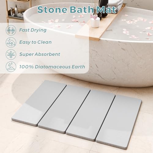 Summer&Kiss Foldable Stone Bath Mats for Bathroom, Non-Slip Diatomaceous Earth Mat, Super Absorbent & Quick Drying, Dish Drying Mats for Kitchen Counter, Easy to Clean & Store,23.5" x 15.4",Light Gray