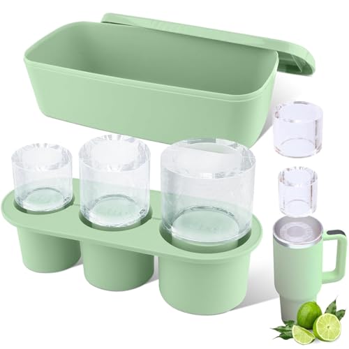 Tcamp Ice Mold for Stanley Cup 30-40 oz Tumbler Cup Ice Mold | Silicone Ice Cube Tray With Lid and Bin for Chilling Cocktails, Whiskey, Coffee, Easy Fill and Release Ice Maker (Green)