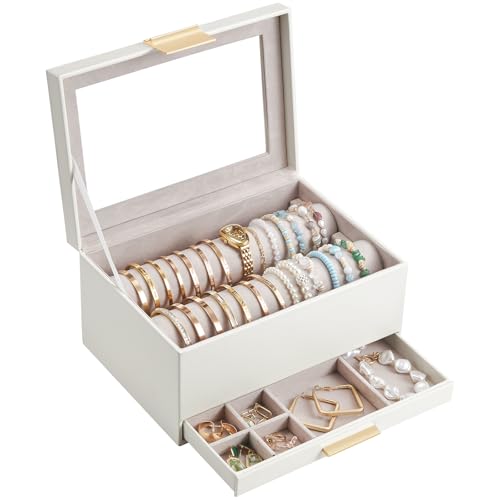 Bracelet Holder Organizer with Clear Lid -White (White | Faux Leather)