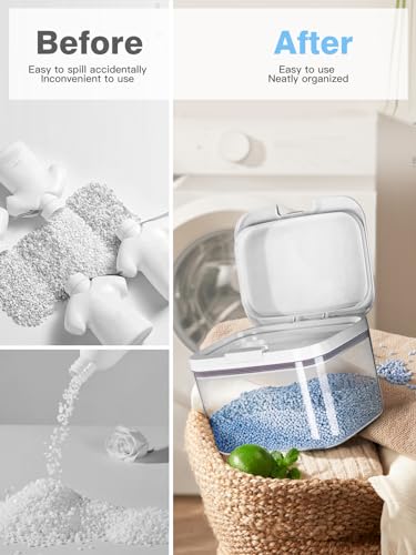 4.5L/10Lbs Laundry Powder Detergent Container with Lid | PET Clear Pods Dispenser with One-Press Lid and Measuring Cup 160oz (220 Pods)