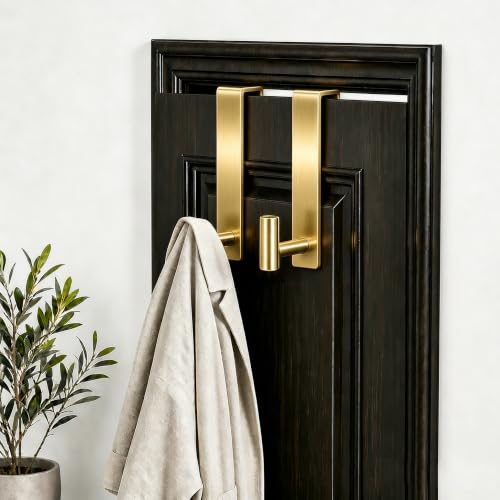 WUIVIUT Over Door Hooks - Non-Slip Dots Door Hanger, Towel Hook for Robe,Heavy Duty Rack Bathroom Hook (Gold, T Shape 2 Pack, Fits 1-3/4'' Thick)