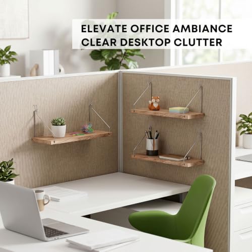 Fabric Wall Cubicle Shelf with Hooks for Work Decor, 11.8' Wooden Cubicle Organizer Storage Shelf with Hangers Cubicle Accessories for Women Men Desk, 3 Pack