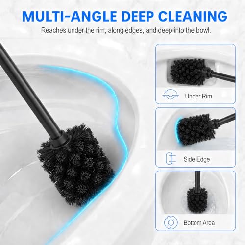 Nickel Toilet Brush and Holder Set,Extra Long Handled Toilet Bowl Brush and Holder,Stainless Steel Heavy Duty Toilet Brush for Bathroom,Deep Cleaning Modern Toilet Cleaner Slip Base