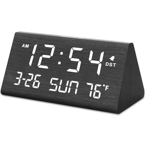 Digital Alarm Clock for Bedrooms - Wooden Desk Clo... (Black | Wood)