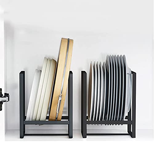 2PCS Plate Holders Organizer, Metal Dish Storage Dying Display Rack for Cabinet, Counter and Cupboard - Black