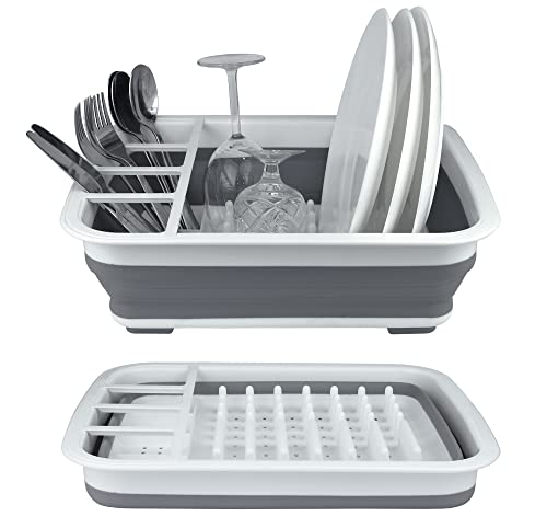 Collapsible Dish Drying Rack, Foldable Dinnerware... (White | Plastic)