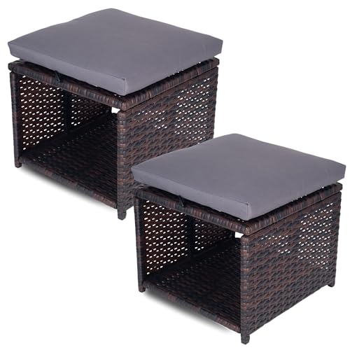 Outdoor Storage Ottoman (Set of 2) - All-Weather W... (Dark Brown | PE Rattan)
