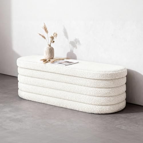 Storage Ottoman Bench, 43" Entryway Shoe Seat, She... (White | Sherpa)