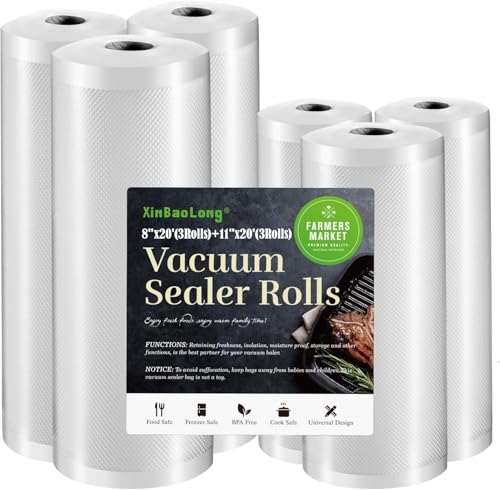 Vacuum Sealer Bags For Food 6 Pack (3 Rolls 11"x20... (6 Count | Clear | Plastic)
