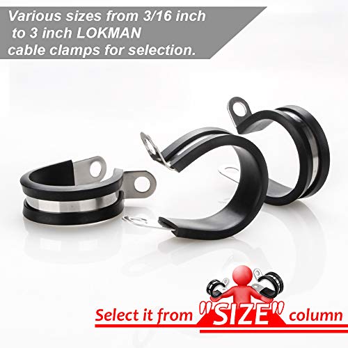 20 Pack 1 Inch Stainless Steel Cable Clamp, Rubber... (Black,metallic | Stainless Steel)