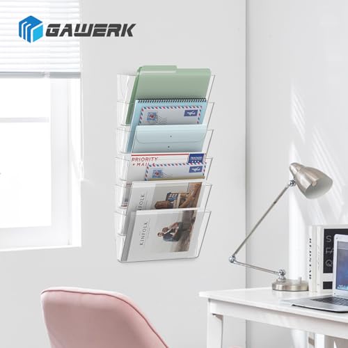 Gawerk Single Pocke Wall Mount File Holder Organizer (Clear, 2 Pack) | Acrylic Hanging Wall Organizer, Plastic Wall Mount Mails Magazines Organizer for Office and Home