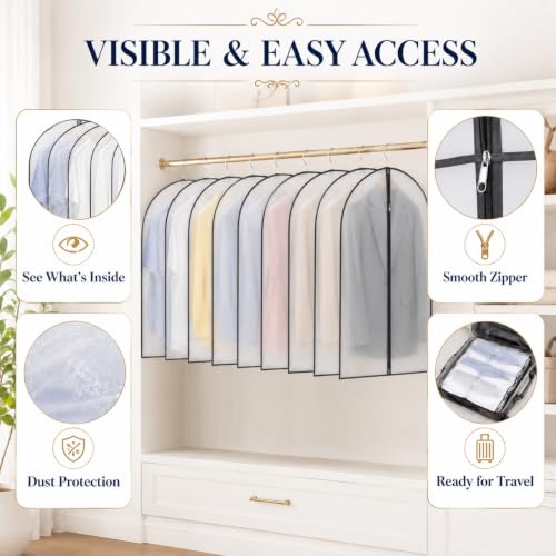 40 Pcs 40" Suit Garment Bags for Closet Storage and Travel | Garment Protection, Dust Resistant Cover, Smooth Zipper Closure, Suit Shirt Coat Storage, Wardrobe Organization Solution