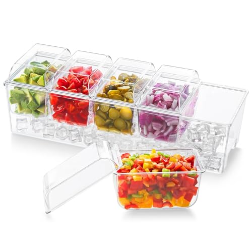 Chilled Condiment Caddy with 5 Individual Lids, Ic... (Transparent | Plastic)