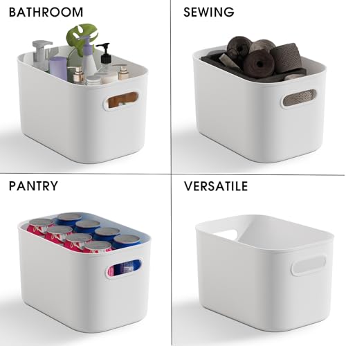 ORGIDOL 10 Pack White Plastic Storage Bins, Storage Container for Organizing, Storage Boxes with Handle for Shelves, Cute Organizer Bins for Craft, Snacks, Pantry, Cabinet, 9.69x6.7x5.7 inch