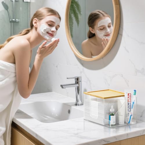 VITVITI Disposable Face Towel Holder Box, Acrylic Clean Skin Club Facial Towel Container, Large Disposable Face Towels Storage for Bathroom Vanity Makeup, Clear