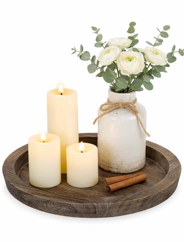 Round Wooden Candle Holder Trays for Coffee Table,... (Distressed | Wood)