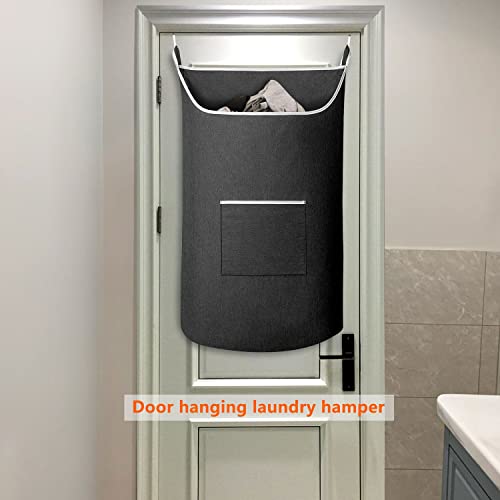 Black Hanging Laundry Hamper Bag, XL Door Hanging Hamper with Large Opening Laundry Hamper Storage Bag Large Size 36X22 Inch (Black)