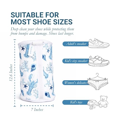Shoe Washing Machine Bags (2-Pack) – Laundry Bag for Sneakers, Protect Shoes & Washer, Durable Thick Chenille, Reinforced Zipper, Includes Sneaker Brush – Bluehome