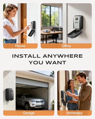 Wall-Mounted Lock Box for Keys with Code, Large Capacity 4 Digits Combination Key Lock Box with Resettable Spare Key, Weatherproof Key Safe Storage Lockbox for Home, Apartment, Office, Gray