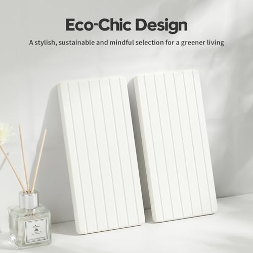 2PCS Water Absorbing Stone Drying Tray Mat for Bathroom Sink & Kitchen Counter Faucet Organizer, Quick Dry Dish Rack Soap Dispenser Sponge Holder, Vanity Sink Caddy Bar Coaster, Ivory White 8“x 4”