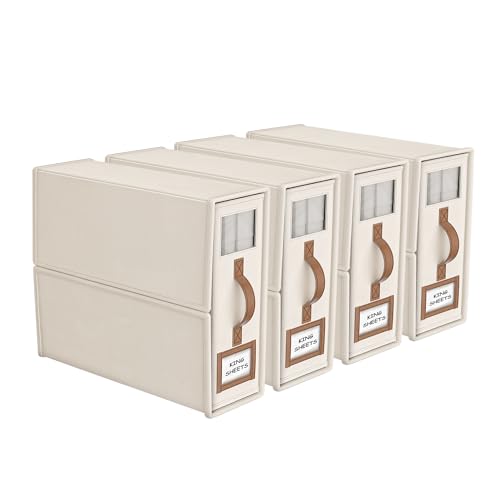 4 Pack Foldable Bed Sheets Set Organizers and Stor... (Beige | Linen)