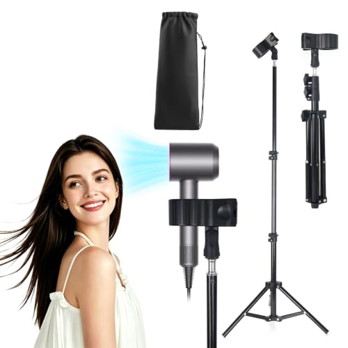 Hands Free Hair Dryer Stand with Tripod, 23.6-47.2... (black | Aluminum)