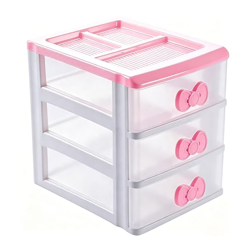 3 Drawers Small Pink Plastic Drawers Organizer, Ka... (Pink | Plastic)