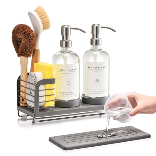Kitchen Soap Dispenser Set with Drying Tray – 16oz...