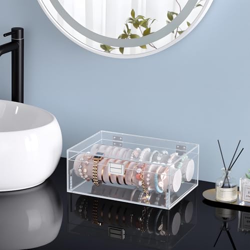 Lolalet Acrylic Bracelet Organizer Box -No Drawer | Clear Jewelry Display Holder for Bracelets, Bangles & Watches, Great Gift for Women on Birthdays, Valentine's Day