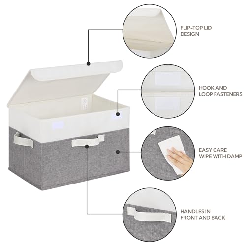 GRANNY SAYS Fabric Storage Boxes, Memory Keepsake Box, Large Storage Bins with Lids, Closet Organizers, Toy Box, Storage Baskets for Shelves, White/Gray, 2-Pack