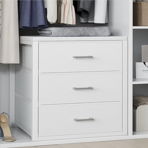 Closet Drawers White Fabric 3 Drawer Dresser for C... (White)