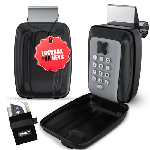 Superlit Car Key Lock Box for Car Window, Turo Key Lockbox RFID Blocker | with Window Mount, RFID Blocker Pouch included, Waterproof, 4-Digit Combo